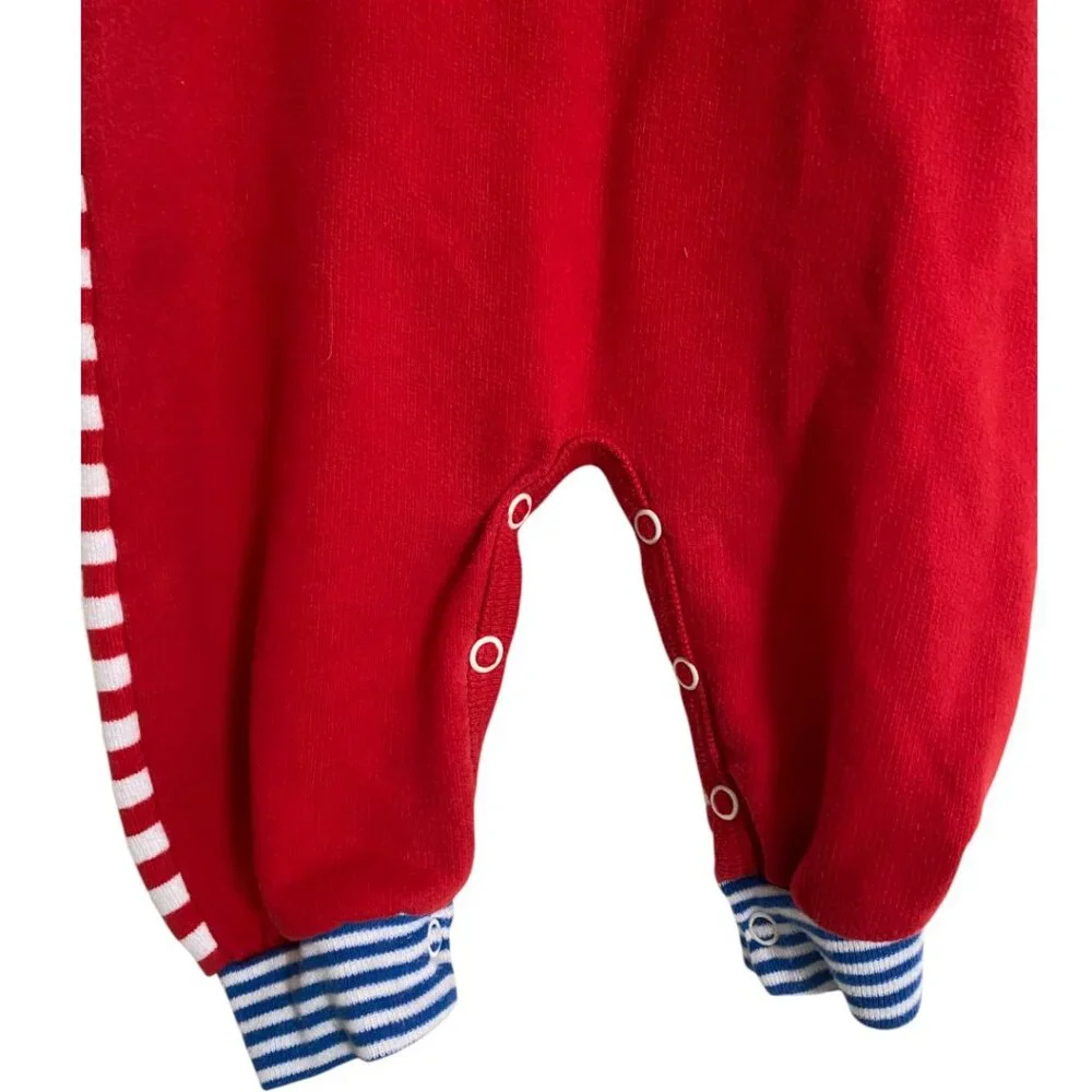 Red Lion Applique Striped Sleeve Kids One-Piece